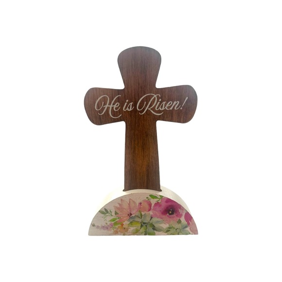 He is Risen Cross Tabletop Counter Mantle Easter Sign Plaque Spring Decor - Picture 1 of 6